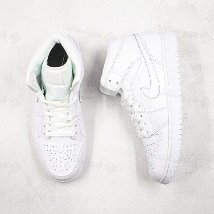 نایک ایر جردن وان مید تریپل وایت Nike Air Jordan 1 mid Triple White